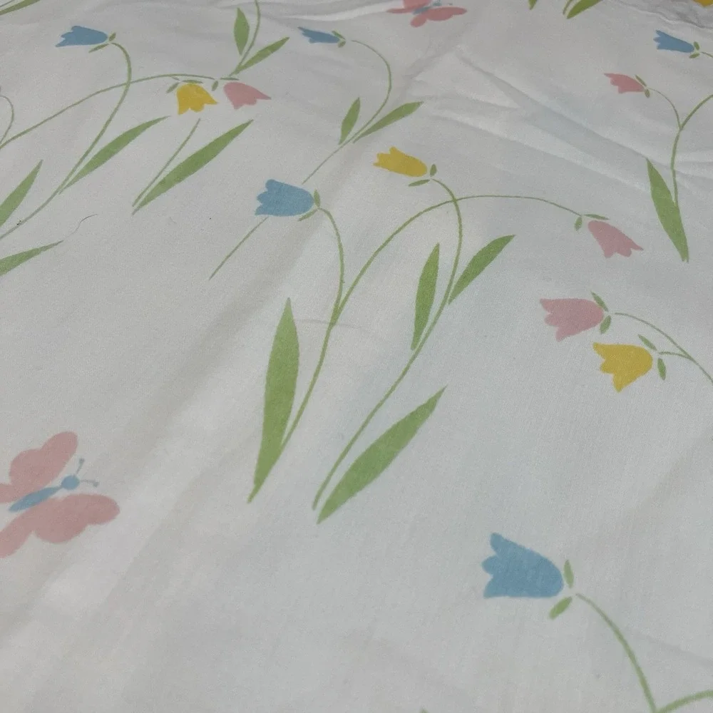 Vtg Handmade Tulip Butterfly Curtain Panel Lined Spring Country‎ Cottage 78x41